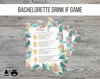 Bachelorette afdrukbaar gezelschapsspel - Drink als spel, drinkspel, bloemmotief