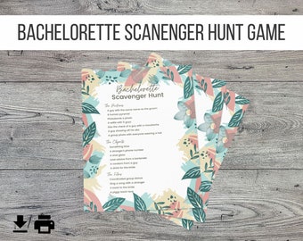 Bachelorette afdrukbaar gezelschapsspel - speurtocht, drinkspel, bloemmotief