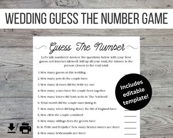 Wedding Table Games Guess the Number Printable Games, Wedding Party Games, Icebreaker Game, Cute Wedding Table Activity, Editable Template