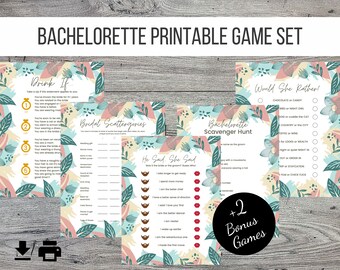 Bachelorette Printable Party Game Set - BridalShower 5 Different Games, Floral Design