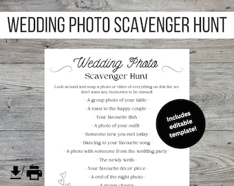 Wedding Photo Scavenger Hunt Game, Wedding Table  Printable Games, Wedding Party Games, Icebreaker Game, Cute Wedding Table Activity