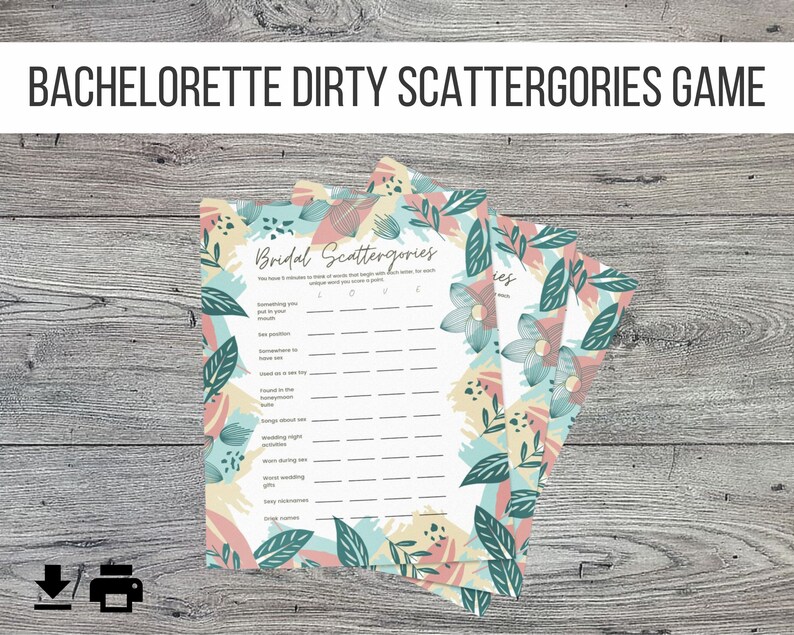 Naughty Bachelorette Printable Party Game Dirty Bridal Scattergories