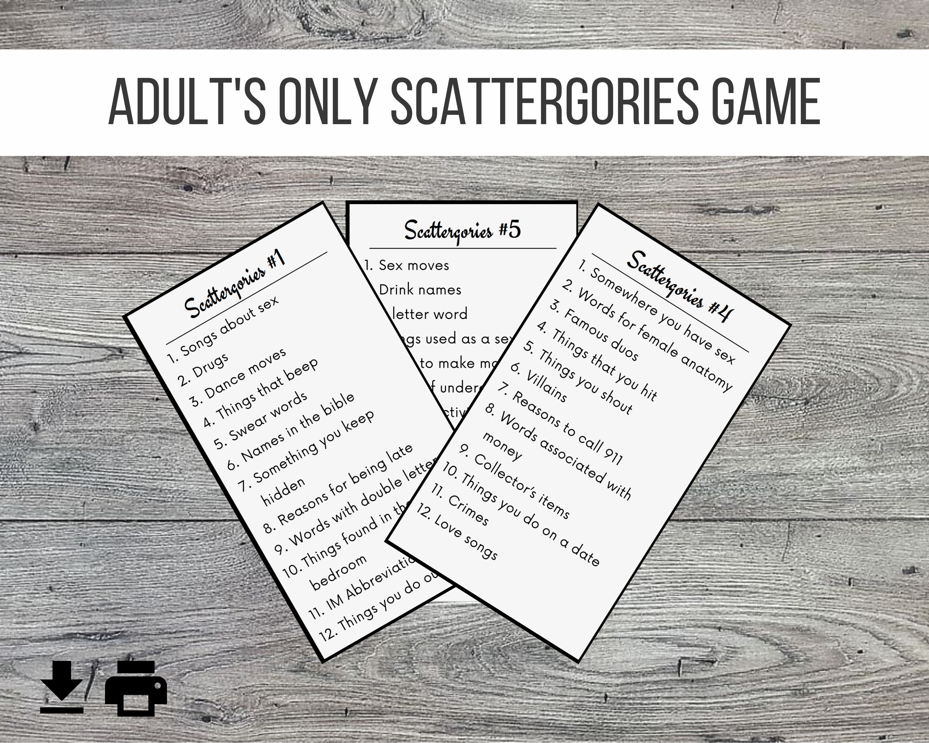 Adults Only Scattergories Printable Party Game, 100+ Questions - Etsy