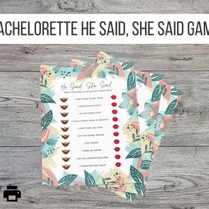 Bachelorette Printable Party Game - He Said, She Said Game, Drinking Game, Floral Pattern