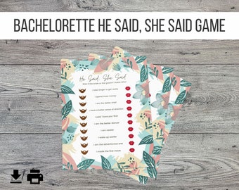 Bachelorette Printable Party Game - He Said, She Said Game, Drinking Game, Floral Pattern
