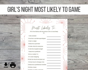 Girl's Night Most Likely To Printable Game, Adult Game, Birthday Party