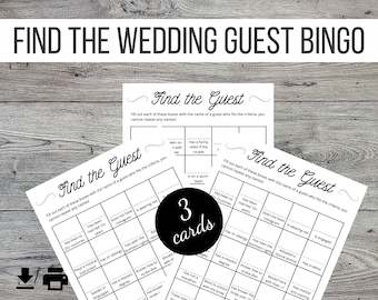 Wedding Find The Guest Bingo Game, Wedding Table  Printable Games, Wedding Party Games, Icebreaker Game, Cute Wedding Table Activity
