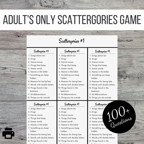 Adults Only Scattergories Printable Party Game, 100+ Questions