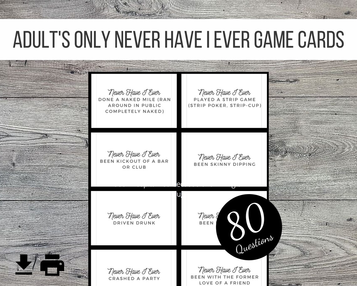Adults Only Never Have I Ever Printable Party Game, 80 Cards - Etsy
