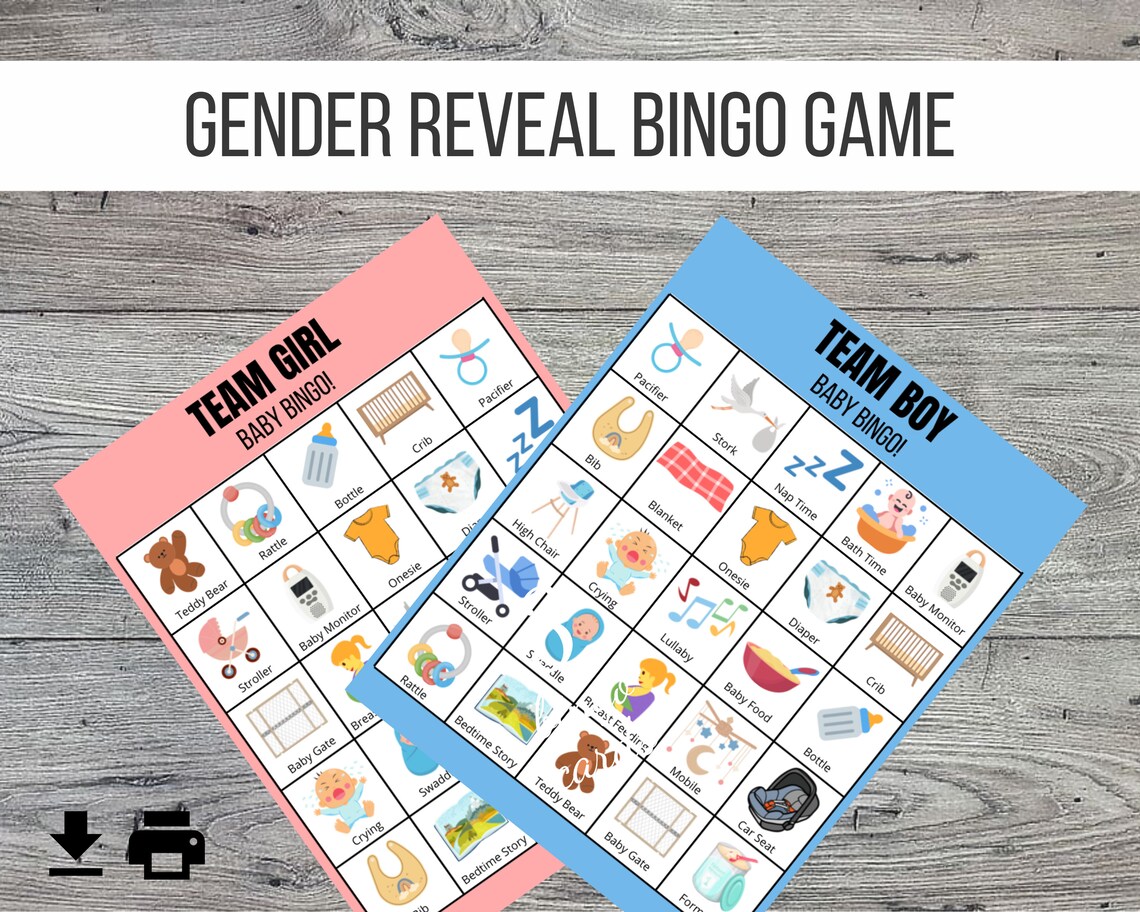 Gender Reveal Bingo Baby Shower Game, Party Games, Gender Reveal