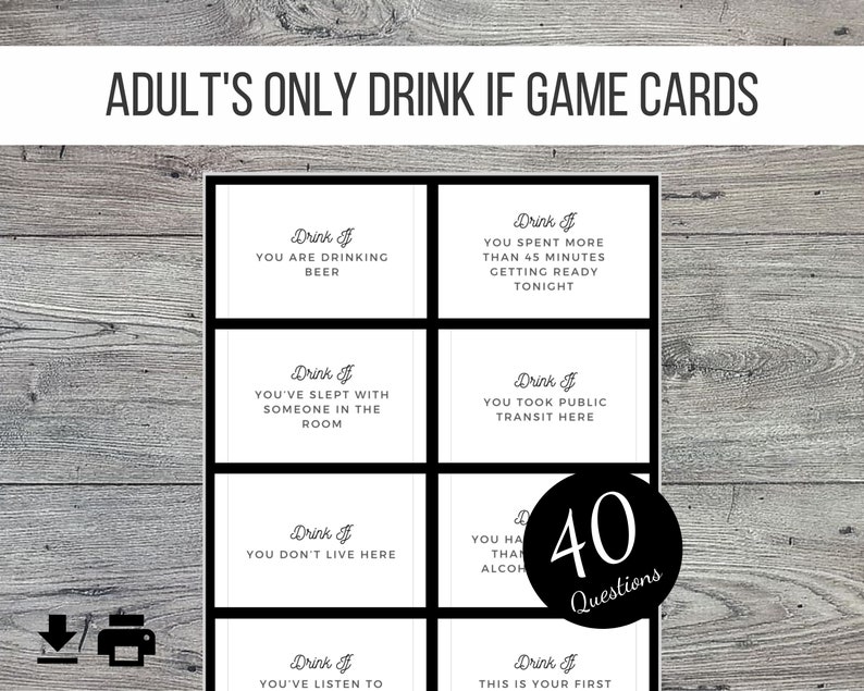 adults only drink if printable party game 40 cards etsy