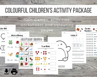 Children's Activity and Learning Pack, Worksheets, Children's Games, 100+ Printable Sheets, Homeschool, Quarantine Activity