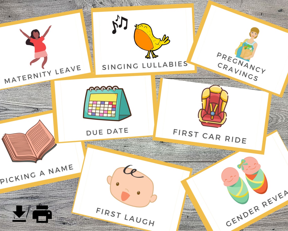 Baby Shower Printable Charades or Pictionary Cards Game, 24 Colourful ...