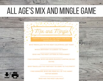 All Ages Mix and Mingle Party Game, Family Party, Printable Game