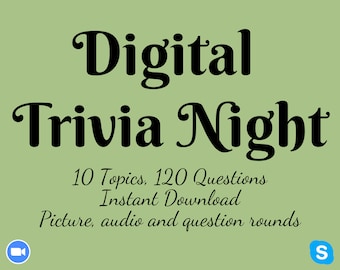 Digital Trivia Night / Pub Quiz for Zoom, Skype, 120 Questions