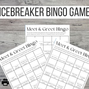 Meet and Greet Icebreaker Bingo Game, Digital Printable Games, Office Party Games, Find The Guest Game