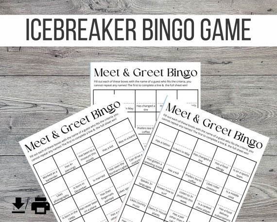 Meet and Greet Icebreaker Bingo Game, Digital Printable Games, Office Party Games, Find The Guest Game