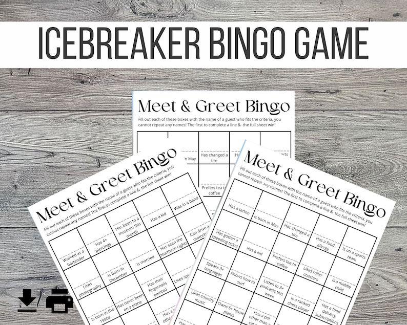 Meet and Greet Icebreaker Bingo Game, Digital Printable Games, Office