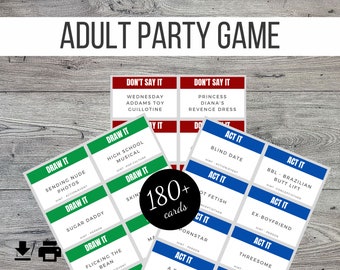 Adults Only Act, Draw or Describe Printable Cards Party Game, 180 Cards, Adult Charades, Adult Pictionary, Funny Adult Drinking Games