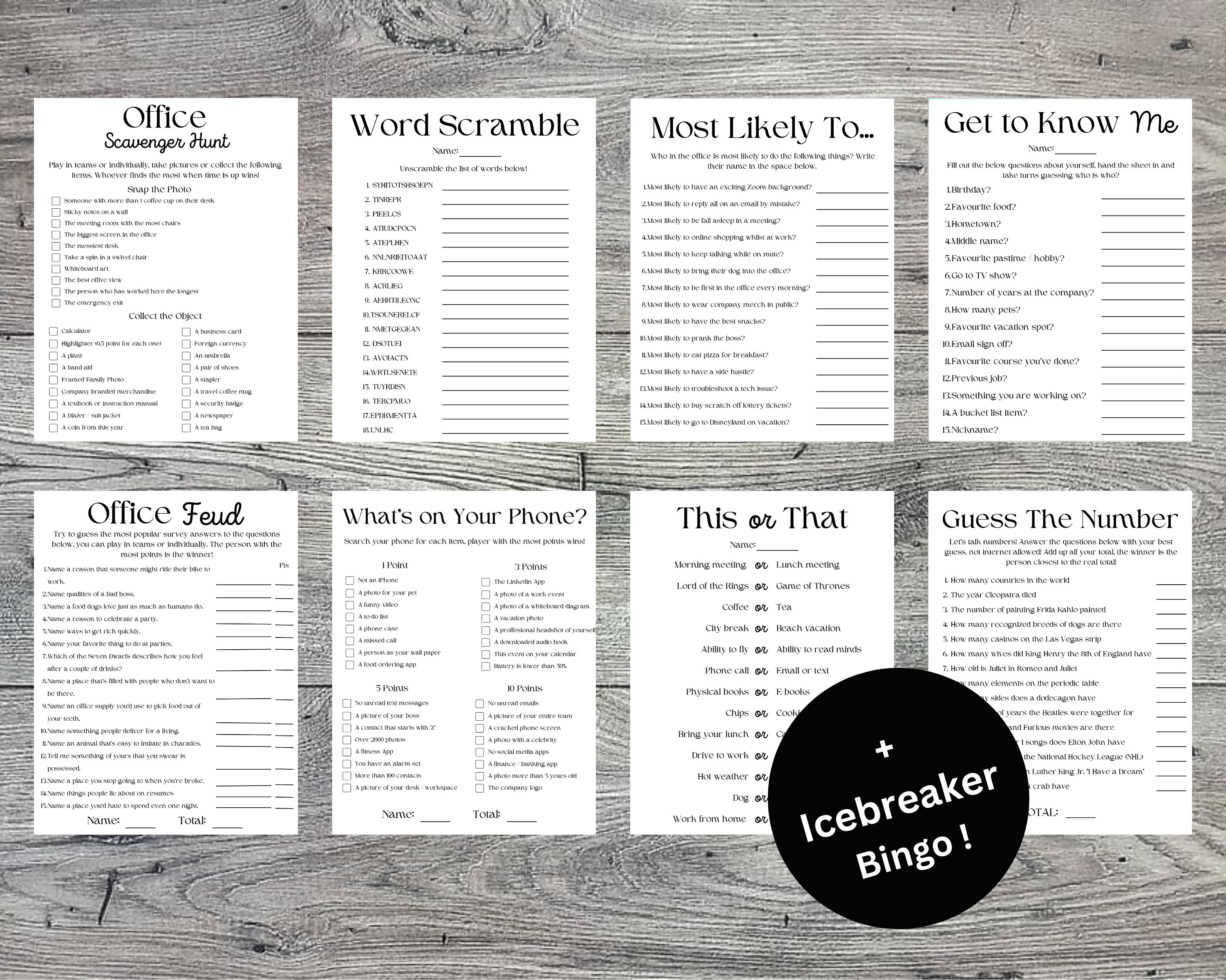 Office Party Printable Games Bundle Printable Games for Work Team
