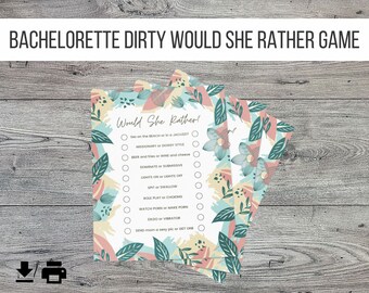Naughty Bachelorette Printable Party Game - Would She Rather Game, Drinking Game, Floral Design