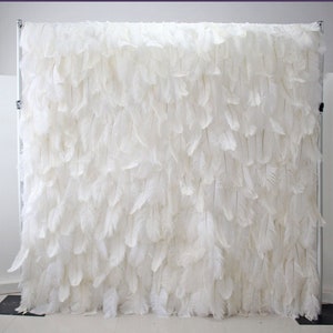 US Delivered Duty Paid  White Feather Wall  Wedding Arrangement Anniversary Salon Party Photography Backdrop Fabric Rolling Up Curtain Cloth
