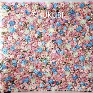 Baby Pink Blue Flower Wall  Wall For Wedding Arrangement Event Salon Party Photography Backdrop Fabric Rolling Up Curtain Fabric Cloth