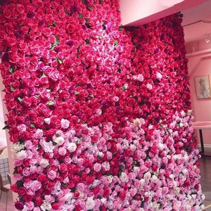 Hot Pink Floral Wall For Wedding Arrangement Backdrop Bridal Shower Event Salon Party Decor Fake Floral Panels 15.75&quot;x23.62&quot;