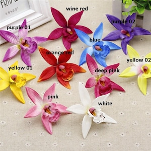 50 têtes / 7 cm orchidées thaïlandaises en tissu de soie, têtes d&#39;orchidées artificielles dendrobium, arrangements d&#39;orchidées en soie, couronne de cheveux de fleurs, décoration de mariage