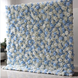 New Design Baby Blue Flower Wall For Wedding Arrangement Event Salon Party Photography Backdrop Fabric Rolling Up Curtain Fabric Cloth