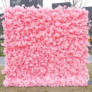 ピンクの桜の壁、結婚式のアレンジメント、記念日サロンパーティーの写真撮影の背景布、ロールアップカーテン布