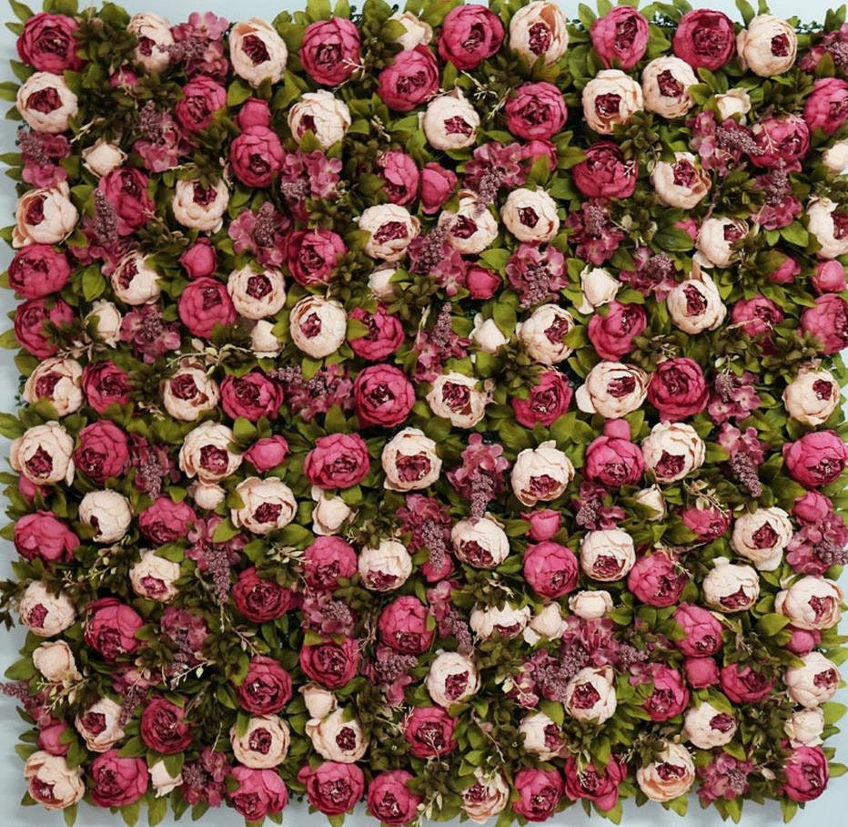 Peony Rose Flower Wall  Wedding Photography Backdrop Artificial Simulation Green Plants Wall for Special Event Party Decor Panels 40x60cm