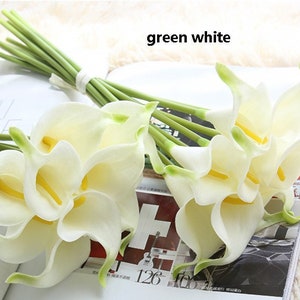 10 Stiele Kleine weiße Calla-Lilien Blumen Real Touch Brautstrauß Kunstblumen Hochzeit Mittelstücke Tischdekoration Floral 10 Farben verfügbar