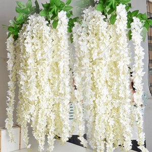 White Wisteria Garland 70&quot; Hanging Flowers 5pcs Outdoor Wedding Ceremony Decor Silk Wisteria Vine Wedding Arch Floral Decor No Leaves