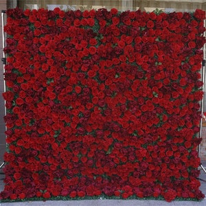 3D Red Rose Flower Wall Green Plants For Wedding Arrangement Event Salon Party Photography Backdrop Fabric Rolling Up Curtain Fabric Cloth