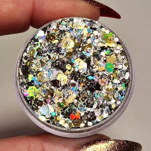 Face Glitter, Halloween, Body Glitter Gel, Rave, Festival, Eye Makeup, Holographic, Silver, Gold, Stars, Moons, Cosmetic, Chunky, Euphoria