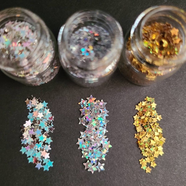 Face Glitter, Body Glitter Gel, Rave Glitter, Festival Makeup, Star Shaped, Gold, Silver, Opal, Holographic, Cosmetic, Loose, Concert, Cheer