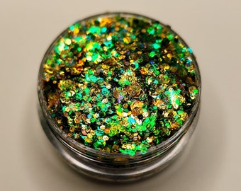 Body Glitter, Face Glitter, Gel, St Patricks Day, Eye, Makeup, Festival, Rave, Green, Gold, Opal, Chunky, Iridescent, Holographic, Euphoria