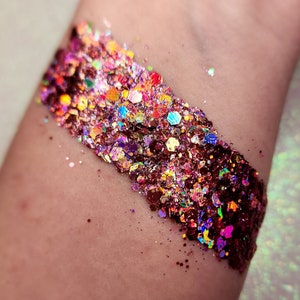 Face Glitter, Body Glitter Gel, Makeup, Rave, Festival, Eye, Cosmetic, Chunky, Holographic, Pink, Opal, White, Iridescent, Euphoria, Cheer