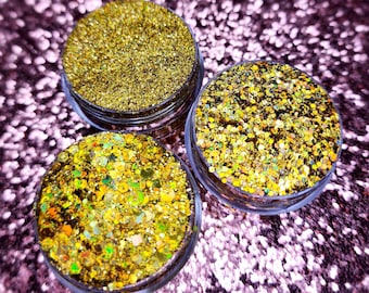 Body Glitter, Face Glitter Gel Makeup, Hair, Rave, Festival, Chunky, Fine, Iridescent, Holographic, Gold, Rainbow, Bundle, Cheer, Softball