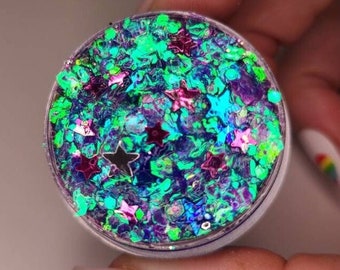 Body & Face Glitter Gel Makeup, Eye, Hair, Rave Festival, Pink, Blue, Purple, Iridescent, Stars, Cosmetic, Chunky, Concert, Euphoria, Cheer