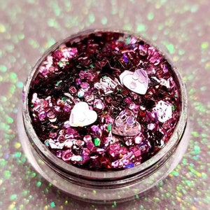 Face Glitter Makeup, Body Glitter Gel, Hair, Eye, Rave, Festival, Iridescent, Holographic, Hearts, Pink, Rainbow, Chunky, Euphoria, Cheer