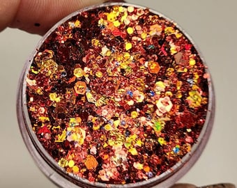 Purpurina corporal, Halloween, maquillaje en gel con purpurina facial, cabello, rave, festival, holográfico, rojo, naranja, negro, cosmético, grueso, euforia, alegría