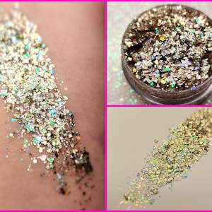 Body Glitter, Face Glitter Gel Makeup, Hair, Eye, Rave, Festival, Holographic, Iridescent, Stars, Opal, Rainbow, Cosmetic, Euphoria, Cheer