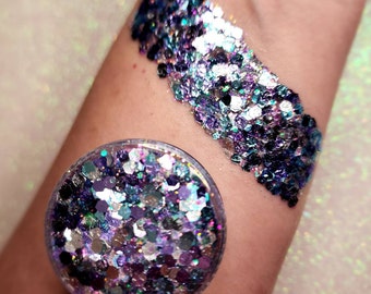 Body Glitter, Glitter Gel, Face Glitter, Eye Glitter Makeup, Hair Glitter, Rave Festival, Holographic, Purple, Silver, Kids, Cheer, Softball