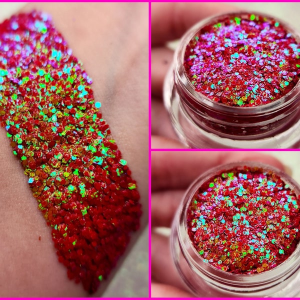 Face & Body Glitter Gel Makeup, Eye, Hair, Festival, Rave, Duochrome Color Shift, Orange, Pink, Red, Green, Holographic, Euphoria, Cosmetic