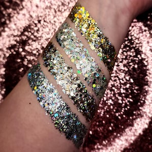 Body & Face Glitter Gel Makeup, Hair, Eye, Rave, Festival, Bundle, Holographic, Iridescent, Gold, Silver, Rainbow, Stars, Cosmetic, Cheer
