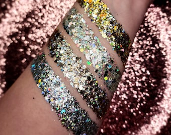 Body & Face Glitter Gel Makeup, Hair, Eye, Rave, Festival, Bundle, Holographic, Iridescent, Gold, Silver, Rainbow, Stars, Cosmetic, Cheer