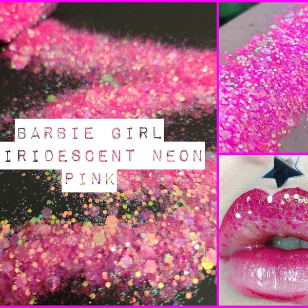 Face Glitter, Body Glitter Gel, Valentines, Rave, Festival, Makeup, Eye, Hair, Cosmetic, Chunky, Iridescent Hot Pink, Neon, Barbie, Euphoria