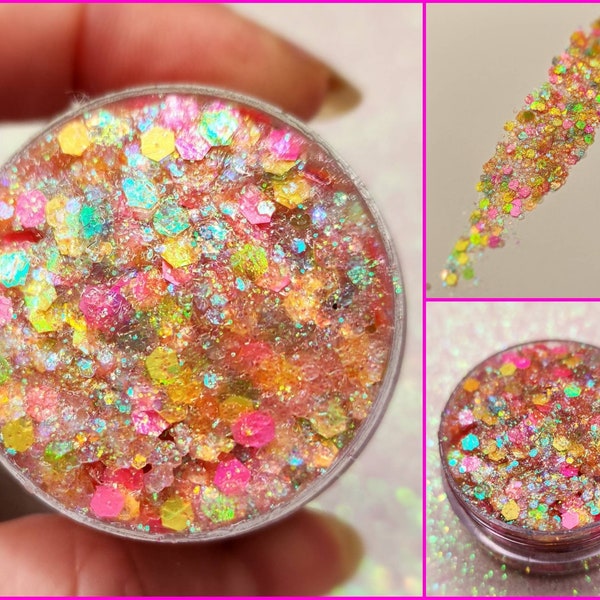 Body Glitter, Face Glitter Gel Makeup, Hair, Eye, Rave, Festival, Holographic, Iridescent, Opal, Rainbow, Cosmetic, Chunky, Euphoria, Cheer